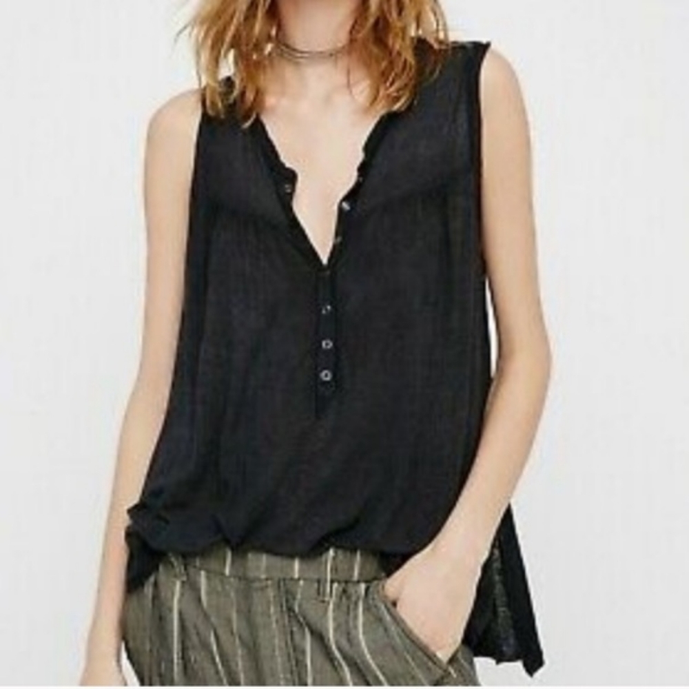 WE THE FREE Oversized Black Burnout Tank